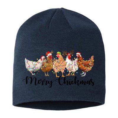 Merry Chickmas Merry Christmas Chicken Christmas Lights Long Sleeve Sustainable Beanie