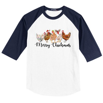 Merry Chickmas Merry Christmas Chicken Christmas Lights Long Sleeve Baseball Sleeve Shirt