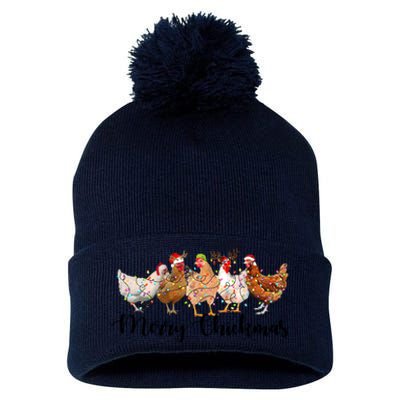 Merry Chickmas Merry Christmas Chicken Christmas Lights Long Sleeve Pom Pom 12in Knit Beanie