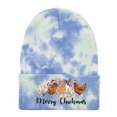 Merry Chickmas Merry Christmas Chicken Christmas Lights Long Sleeve Tie Dye 12in Knit Beanie