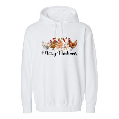 Merry Chickmas Merry Christmas Chicken Christmas Lights Long Sleeve Garment-Dyed Fleece Hoodie