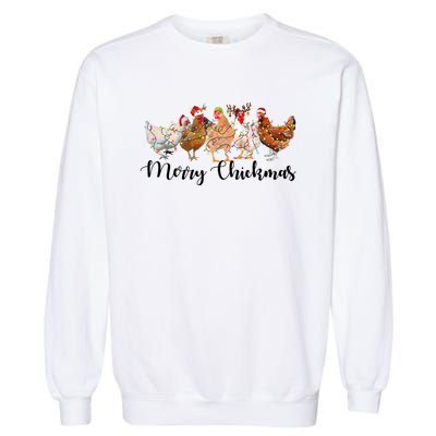 Merry Chickmas Merry Christmas Chicken Christmas Lights Long Sleeve Garment-Dyed Sweatshirt