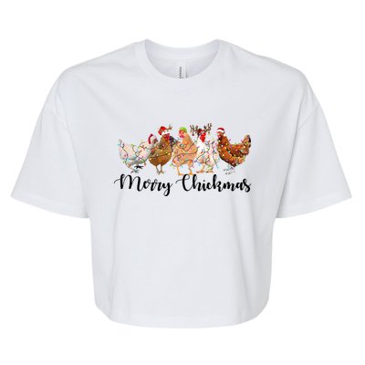 Merry Chickmas Merry Christmas Chicken Christmas Lights Long Sleeve Bella+Canvas Jersey Crop Tee