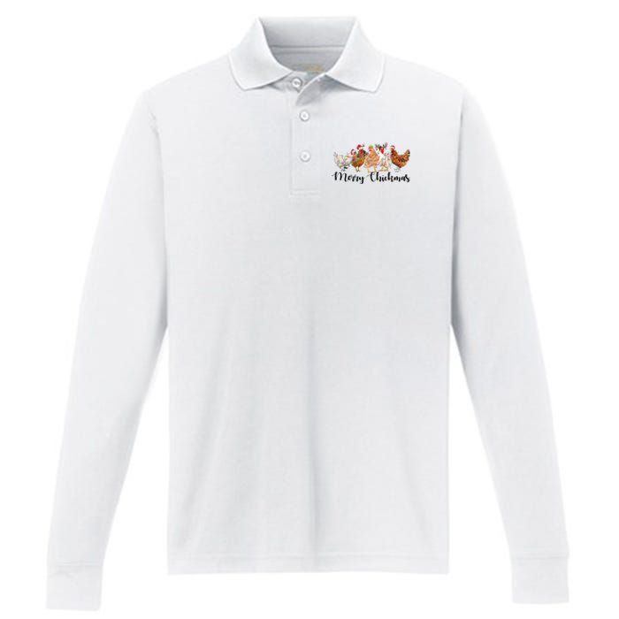 Merry Chickmas Merry Christmas Chicken Christmas Lights Long Sleeve Performance Long Sleeve Polo