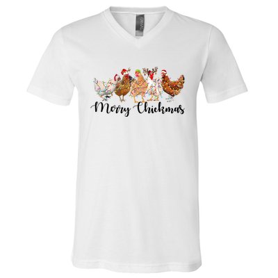 Merry Chickmas Merry Christmas Chicken Christmas Lights Long Sleeve V-Neck T-Shirt