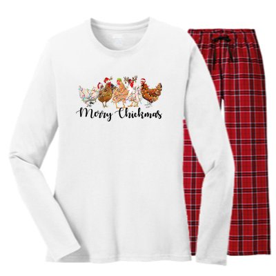 Merry Chickmas Merry Christmas Chicken Christmas Lights Long Sleeve Women's Long Sleeve Flannel Pajama Set 