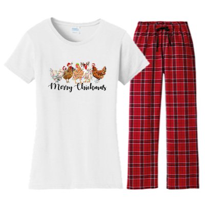 Merry Chickmas Merry Christmas Chicken Christmas Lights Long Sleeve Women's Flannel Pajama Set