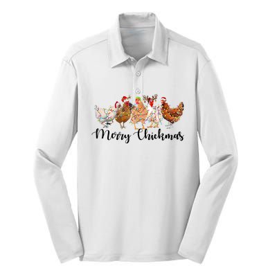 Merry Chickmas Merry Christmas Chicken Christmas Lights Long Sleeve Silk Touch Performance Long Sleeve Polo