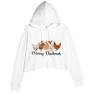 Merry Chickmas Merry Christmas Chicken Christmas Lights Long Sleeve Crop Fleece Hoodie