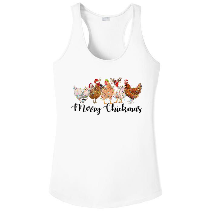 Merry Chickmas Merry Christmas Chicken Christmas Lights Long Sleeve Ladies PosiCharge Competitor Racerback Tank