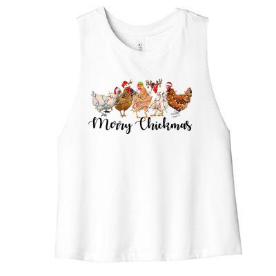 Merry Chickmas Merry Christmas Chicken Christmas Lights Long Sleeve Women's Racerback Cropped Tank