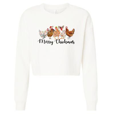 Merry Chickmas Merry Christmas Chicken Christmas Lights Long Sleeve Cropped Pullover Crew