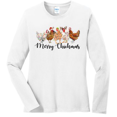 Merry Chickmas Merry Christmas Chicken Christmas Lights Long Sleeve Ladies Long Sleeve Shirt