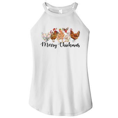 Merry Chickmas Merry Christmas Chicken Christmas Lights Long Sleeve Women's Perfect Tri Rocker Tank