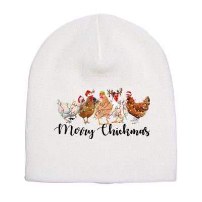 Merry Chickmas Merry Christmas Chicken Christmas Lights Long Sleeve Short Acrylic Beanie