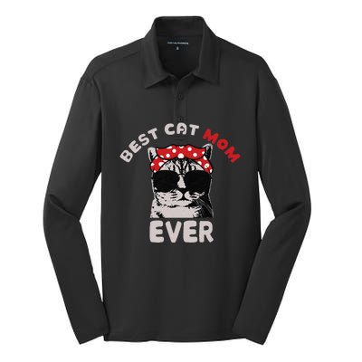 Meow Cat Meow Kitty Funny Cats Mom And Cat Dad Silk Touch Performance Long Sleeve Polo