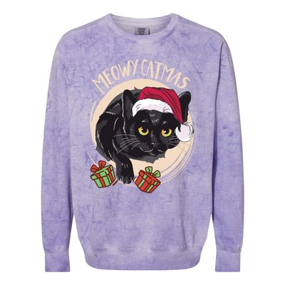 Meowy Catmas Merry Catmas Black Cat Christmas Funny Xmas Gift Colorblast Crewneck Sweatshirt