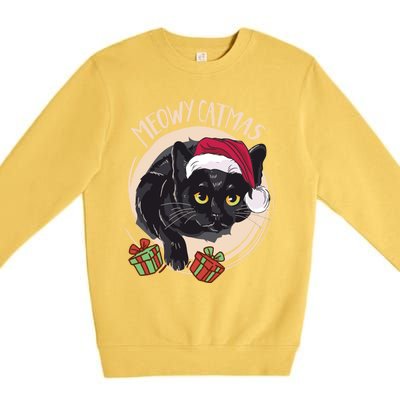 Meowy Catmas Merry Catmas Black Cat Christmas Funny Xmas Gift Premium Crewneck Sweatshirt