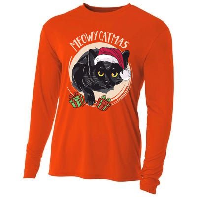 Meowy Catmas Merry Catmas Black Cat Christmas Funny Xmas Gift Cooling Performance Long Sleeve Crew