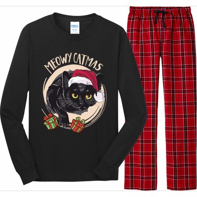 Meowy Catmas Merry Catmas Black Cat Christmas Funny Xmas Gift Long Sleeve Pajama Set