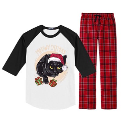 Meowy Catmas Merry Catmas Black Cat Christmas Funny Xmas Gift Raglan Sleeve Pajama Set