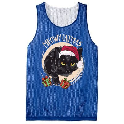 Meowy Catmas Merry Catmas Black Cat Christmas Funny Xmas Gift Mesh Reversible Basketball Jersey Tank