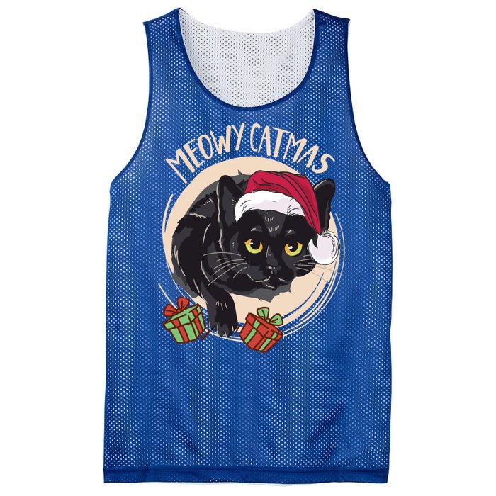 Meowy Catmas Merry Catmas Black Cat Christmas Funny Xmas Gift Mesh Reversible Basketball Jersey Tank