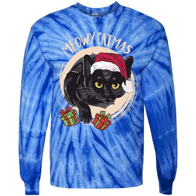 Meowy Catmas Merry Catmas Black Cat Christmas Funny Xmas Gift Tie-Dye Long Sleeve Shirt