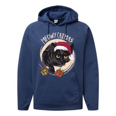 Meowy Catmas Merry Catmas Black Cat Christmas Funny Xmas Gift Performance Fleece Hoodie