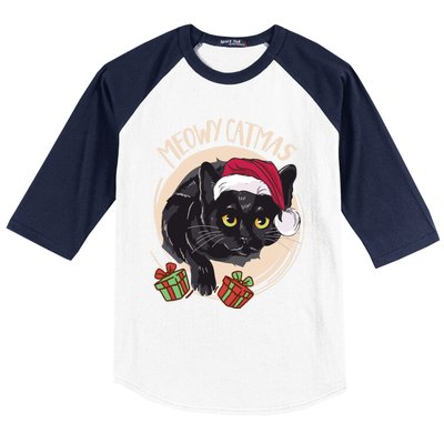 Meowy Catmas Merry Catmas Black Cat Christmas Funny Xmas Gift Baseball Sleeve Shirt