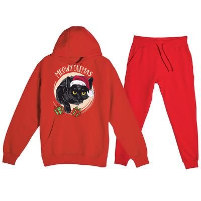 Meowy Catmas Merry Catmas Black Cat Christmas Funny Xmas Gift Premium Hooded Sweatsuit Set