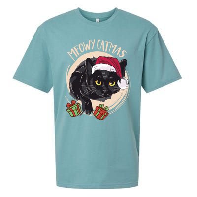 Meowy Catmas Merry Catmas Black Cat Christmas Funny Xmas Gift Sueded Cloud Jersey T-Shirt