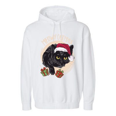 Meowy Catmas Merry Catmas Black Cat Christmas Funny Xmas Gift Garment-Dyed Fleece Hoodie