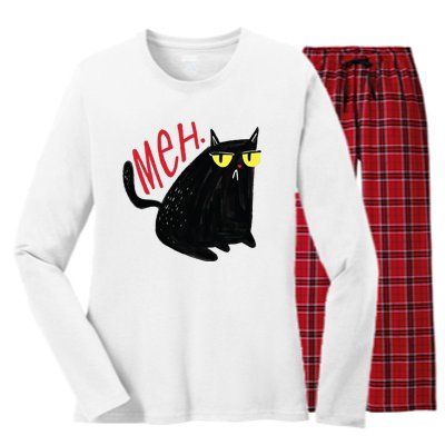 Meh Cat Women's Long Sleeve Flannel Pajama Set 