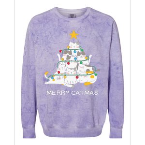 Merry Catmas Merry Christmas Funny Christmas Light Colorblast Crewneck Sweatshirt