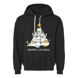 Merry Catmas Merry Christmas Funny Christmas Light Garment-Dyed Fleece Hoodie