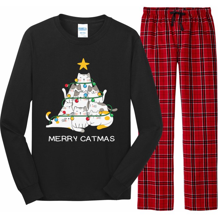 Merry Catmas Merry Christmas Funny Christmas Light Long Sleeve Pajama Set