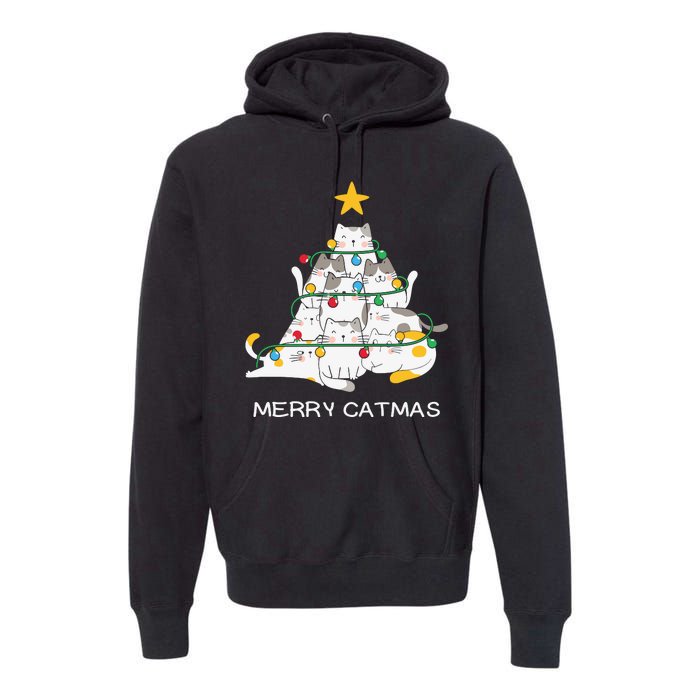 Merry Catmas Merry Christmas Funny Christmas Light Premium Hoodie