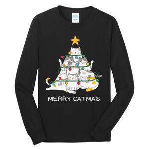 Merry Catmas Merry Christmas Funny Christmas Light Tall Long Sleeve T-Shirt