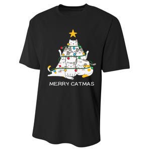 Merry Catmas Merry Christmas Funny Christmas Light Performance Sprint T-Shirt