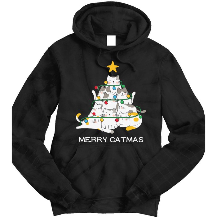 Merry Catmas Merry Christmas Funny Christmas Light Tie Dye Hoodie