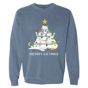 Merry Catmas Merry Christmas Funny Christmas Light Garment-Dyed Sweatshirt