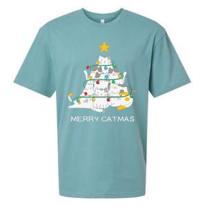 Merry Catmas Merry Christmas Funny Christmas Light Sueded Cloud Jersey T-Shirt