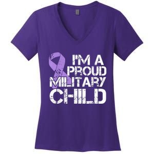 Military Child Month Boys Shirt Purple Up Brat Kid Women's V-Neck T-Shirt