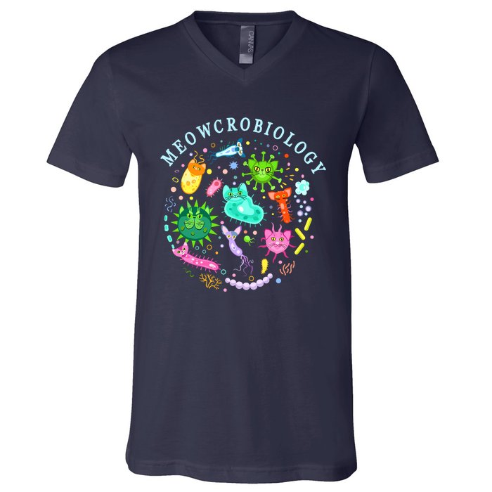 Meowcrobiology Cat Meow Microbiology Science Bacteriology V-Neck T-Shirt