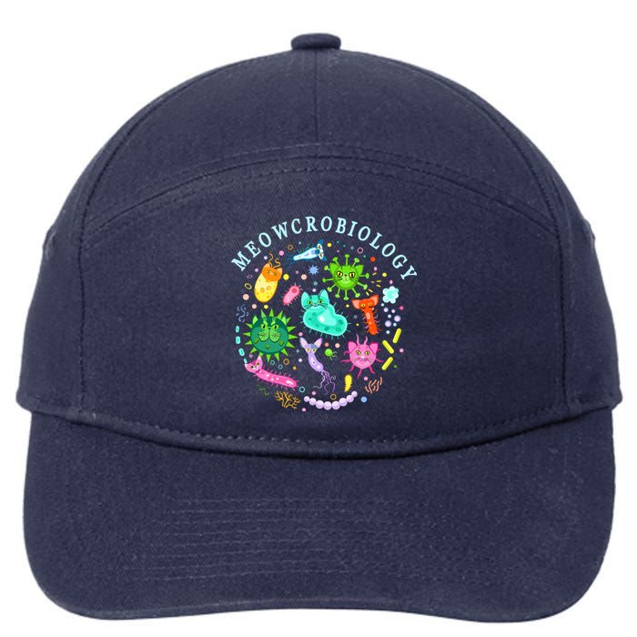 Meowcrobiology Cat Meow Microbiology Science Bacteriology 7-Panel Snapback Hat