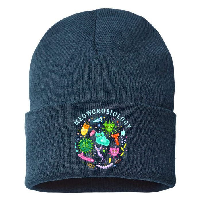 Meowcrobiology Cat Meow Microbiology Science Bacteriology Sustainable Knit Beanie