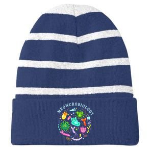 Meowcrobiology Cat Meow Microbiology Science Bacteriology Striped Beanie with Solid Band