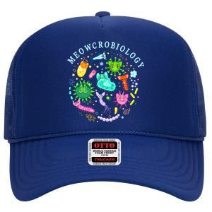 Meowcrobiology Cat Meow Microbiology Science Bacteriology High Crown Mesh Back Trucker Hat