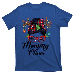 Mommy Claus Messy Bun Reindeer Horns Xmas Lights Christmas Gift T-Shirt